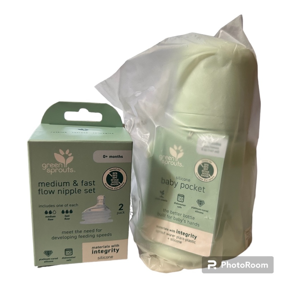 Green Sprouts Silicone Baby Bottle & Nipple Set Bundle NIB